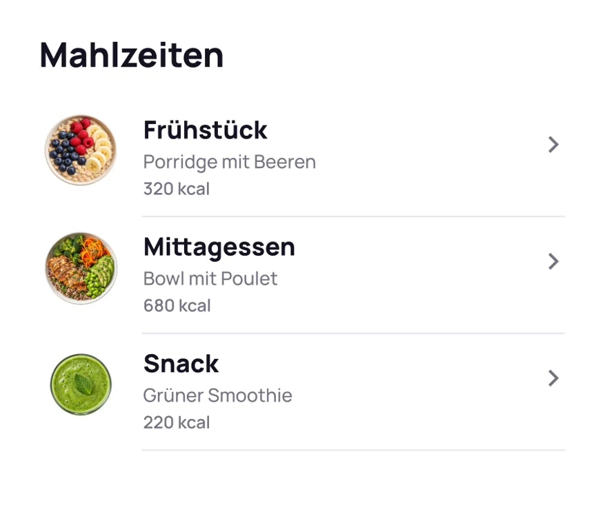 UI-Karte Mahlzeiten